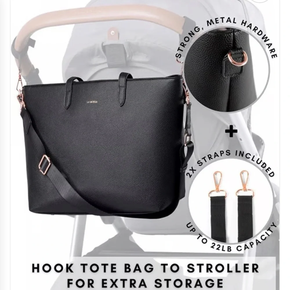 Black La Morsa Diaper Bag w/changing Pad NWOTs